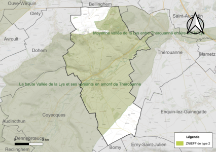 Carte de la ZNIEFF de type 2 sur la commune.