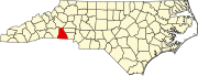 Harta statului North Carolina indicând comitatul Cleveland