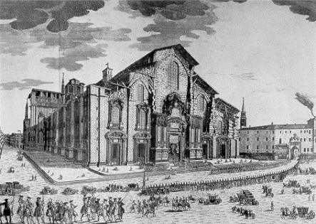 Catedral de Milão em 1735, com sua fachada original