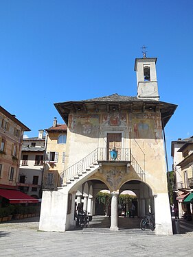 Balconies in the main piazza of Orta San Giulio