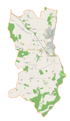 Mapa konturowa gminy Ścinawa, po prawej znajduje się punkt z opisem „Pałac w Dłużycach”