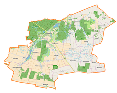 Mapa konturowa gminy Żmudź, w centrum znajduje się punkt z opisem „Wołkowiany”