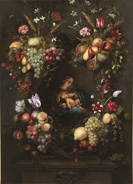 File:Onze-Lieve-Vrouw en het kind Jezus in een krans, Frans Ykens, schilderij, Museum Plantin-Moretus (Antwerpen) - MPM V IV 092.jpg