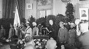 National celebration at the founding of the Provisional National Indian government at the Free India Center, Berlin, with Secretary of State Wilhelm Keppler speaking, on 16 November 1943.