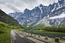 Romsdalen and Trolltindene with some clouds, Møre og Romsdal, Norway in 2013 June.jpg