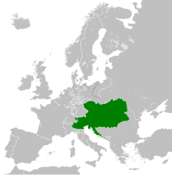 The Austrian Empire in 1815, with the boundaries of the German Confederation in dotted lines