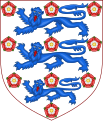 Blason depuis 1949: D'argent à trois lions d'azur armés et lampassés de gueules posés l'un sur l'autre accompagnés de 10 roses du même ordonnées 3,3,3 et 1.