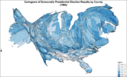 Cartogram of Democratic presidential election results by county