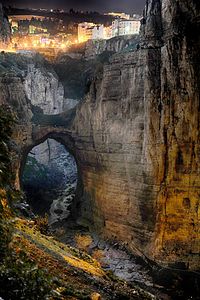 Constantine, gorges Rhummel by night. El Kantara bridge and the great natural arch Photograph: Abdelmadjid Louadfel