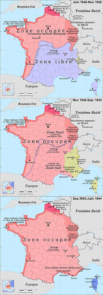 Zones d'occupation en France de 1940 à 1944