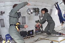 MIT students test the SPHERES satellites aboard NASA's reduced gravity aircraft.