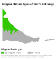 Köppen climate map of Tierra del Fuego