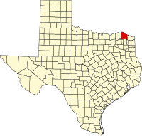 Map of Texas highlighting Red River County