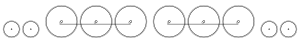 Diagram of two small leading wheels, six large driving wheels in two trios, each trio joined by coupling rods, and two small trailing wheels