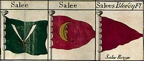 Trois drapeaux du XVIIe siècle, deux en rouge et un en vert