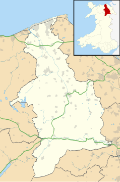 Mapa konturowa Denbighshire, u góry znajduje się punkt z opisem „Prestatyn”