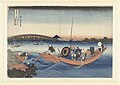 Kijkend naar de zonsondergang bij de Ryogoku brug vanaf de Onmaya oever-Rijksmuseum RP-P-1956-727