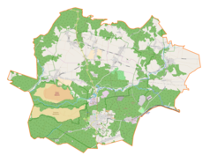 Mapa konturowa gminy Klucze, po prawej nieco u góry znajduje się punkt z opisem „Bydlin”