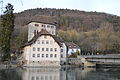 S Schloss Röttlè bi Hohètèngè am Hochrhy, ooni Spiègelig mit èm Fokus uffs Hauptgebäudi