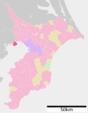 Localisation d'Urayasu (en foncé) dans la préfecture de Chiba (sud‑est de la région du Kantou).