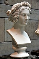 Young woman with flowers wreath in her hair, by Johan Niklas Byström. Marble. Nationalmuseum, Stockholm, Sweden