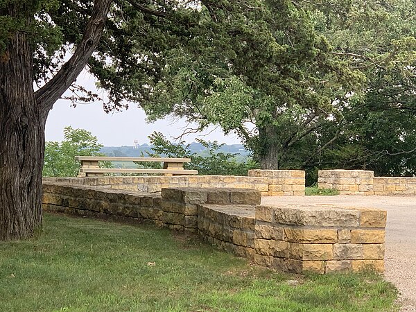 Restored walls and bench at Inspiration Point Wayside Rest southwest of Lanesboro, MN, in 2021