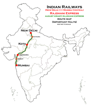 (New Delhi - Mumbai) Rajdhani Express route map