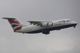 BAe 146-200, G-GNTZ departing Manchester Airport