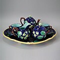 Tea set, coloured glazes, c. 1880, hazelnut pattern