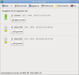 Schermata dell'interfaccia di Wicd