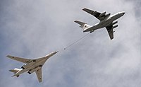 Strategic bomber Tu-160 with refueling Il-78 during the parade