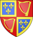 Louis VI d'Arpajon : Écartelé, au premier et au quatrième d'azur aux trois fleurs de lys d'or et à la bordure du même, au deuxième et au troisième de gueules à la harpe d'or[7]