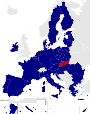 Map of the European Parliament constituencies with Slovakia highlighted in red