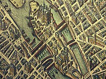 Plan der Pariser Île de la Cité von 1609 mit den beiden Armen der Seine