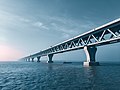 Image 41The Padma Multipurpose Bridge is a multipurpose road-rail bridge across the Padma River, the main distributary of Ganges, under construction in Bangladesh. The image features a beautiful morning view of Padma Bridge under construction (November 2021). Photo Credit: Nahian Bin Shafiq