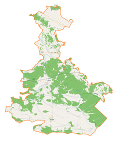 Mapa konturowa powiatu biłgorajskiego, blisko centrum na lewo u góry znajduje się punkt z opisem „Bęben”