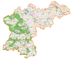 Mapa konturowa powiatu jaworskiego, u góry nieco na prawo znajduje się punkt z opisem „Pałac w Wądrożu Małym”