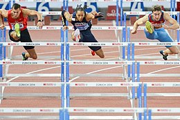 Im Finale v. l. n. r.: Balázs Baji, Pascal Martinot-Lagarde und Sergei Schubenkow