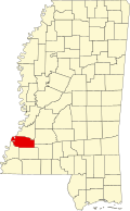 Map of Mississippi highlighting Jefferson County