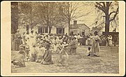 Contraband camp in Baton Rouge in "buildings formerly used as a Female Seminary"; this image, taken c. 1863 is ascribed to McPherson & Oliver (LSU Libraries item 13940009r)