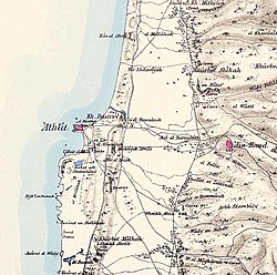 Atlit and vicinity in the 1870s (actually its the 1880 map based on the PEF's SWP but with other info added ie caption is dubious and should be tagged or changed to reflect reality that is Atlit and vicinity in the 1880s see Atlit)