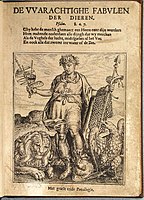 De VVarachtighe Fabvlen der Dieren, emblemata-bundel met fabelen van Edewaerd De Dene, met een voorwoord van Lucas d'Heere en met prenten geïllustreerd door Marcus Gerards, 1567. Bewaard door Openbare Bibliotheek Brugge.