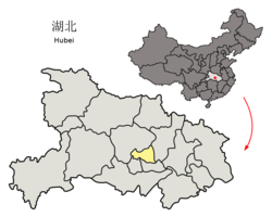 湖北省中の天門市の位置