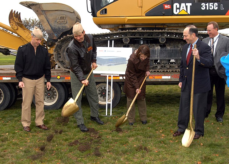 File:US Navy 071031-N-9860Y-005 Leaders from Naval Air Station Whidbey Island, the Oak Harbor community, and the Boeing Company use ceremonial gold shovels to dig the first holes for a groundbreaking ceremony for the Growler Support.jpg