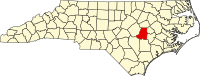 Locatie van Wayne County in North Carolina