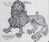 Tusked manticore on heraldic badge of William, Lord Hastings, c. 1470