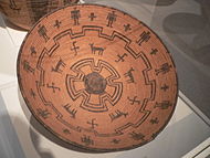 Yavapai flat, coiled willow basket, Stanford University