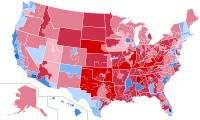 Risultati per distretto congressuale, con diverse gradazioni di blu e rosso a seconda del margine di vantaggio del vincitore