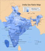 אוכלוסיית הודו על פי התפלגות מגדרית