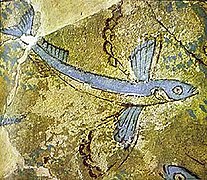 Fresco de un pez volador hallado en Filakopí, Museo Arqueológico Nacional de Atenas.